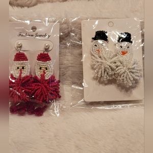 NWOT, Beaded Santa & Snowman Earrings, Fashion Jewerly 2 for 20.00